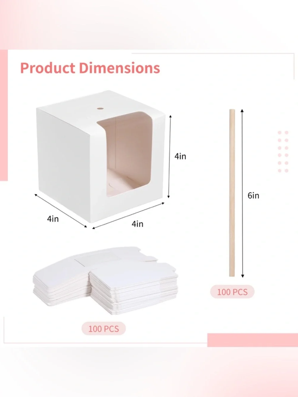 White Candy Apple Favor Boxes with Window and Skewers - 100 Pack